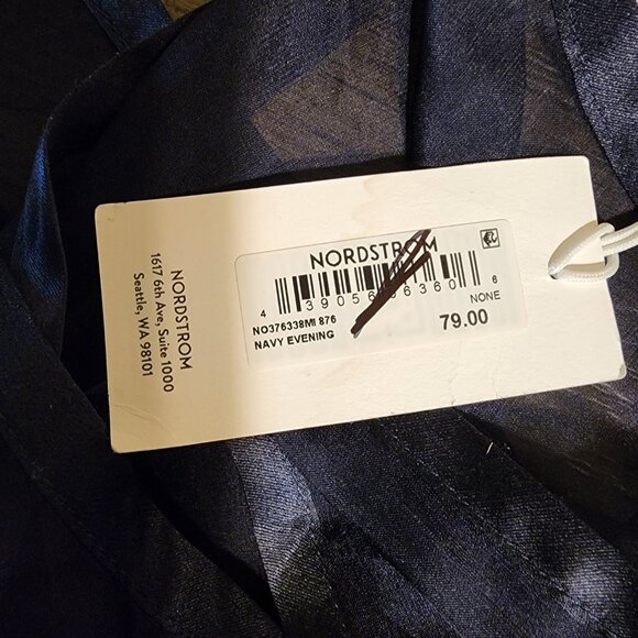 Nordstrom Satin Border Silk Chiffon Scarf NWT Navy - Picture 5 of 8